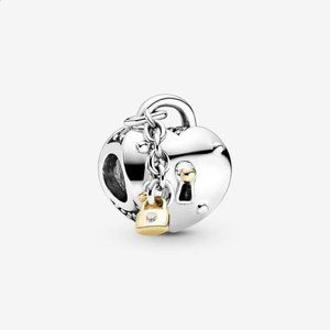Two-color heart and lock pendant Pandora